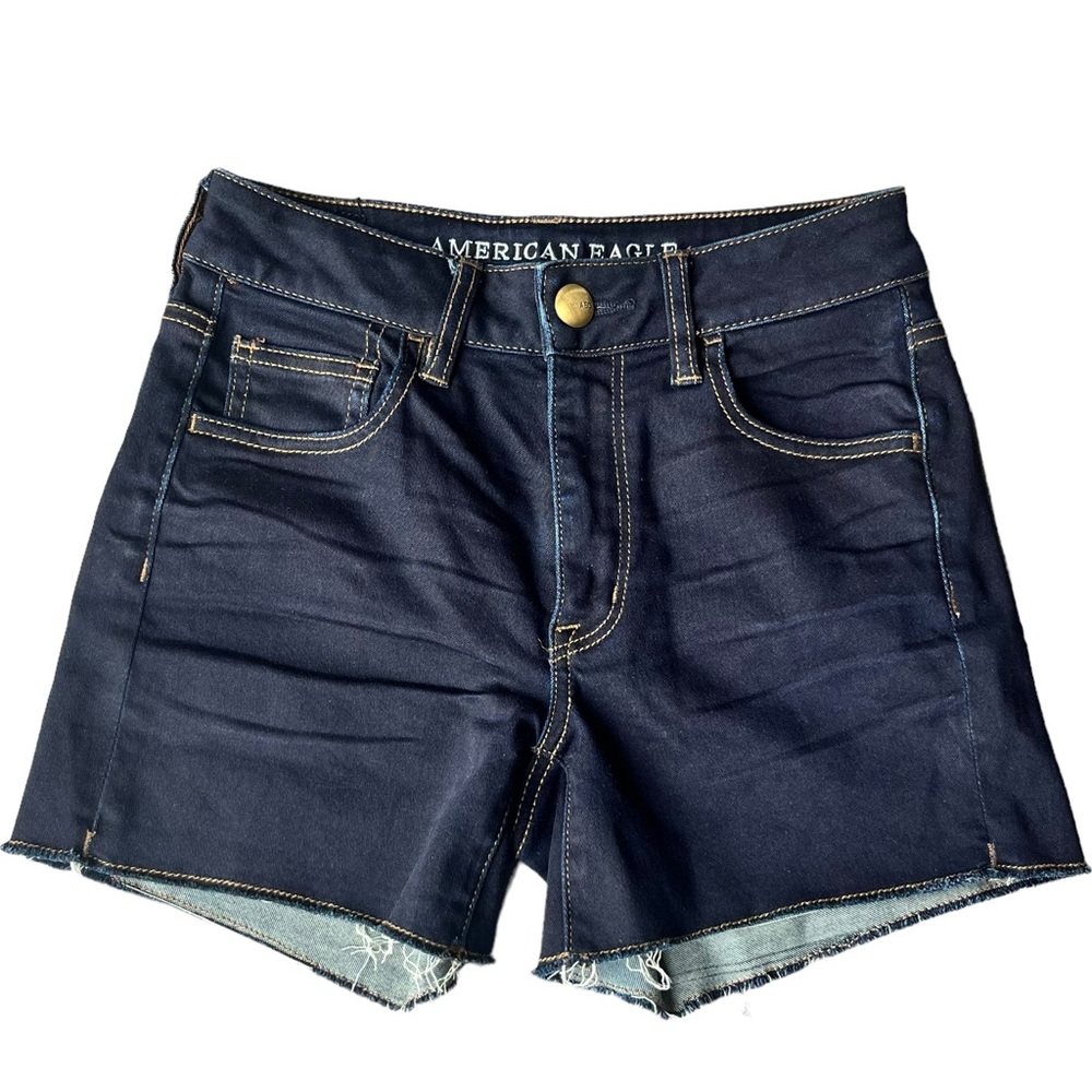 American Eagle Outfitters Women’s Shortie Shorts Dark Wash Raw Hem Size 4